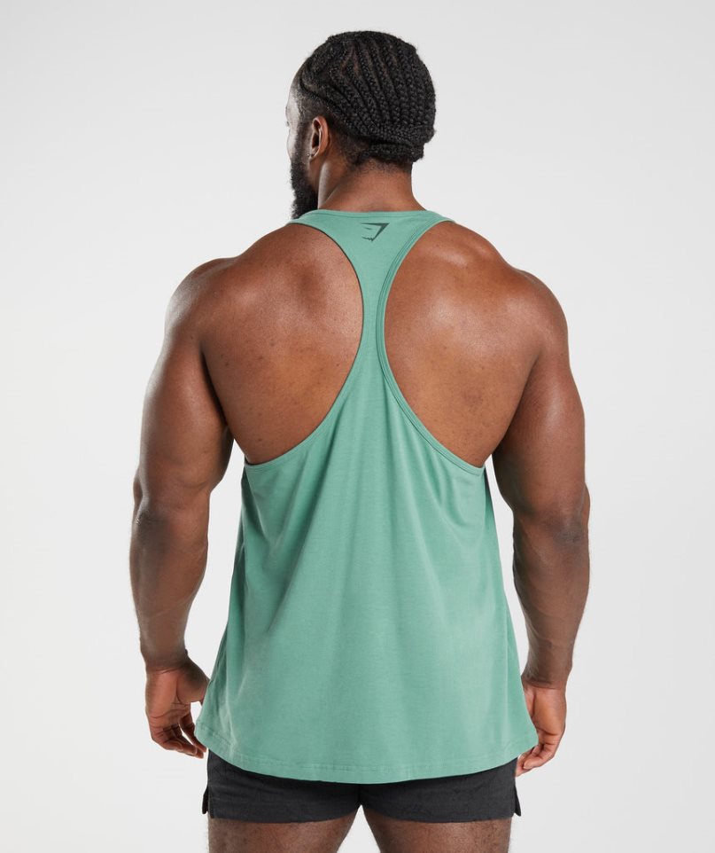 Men's Gymshark Power Stringer Tanks Green | NZ 7QPNVJ